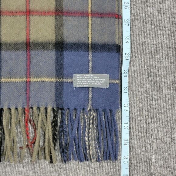 100% Cashmere Plaid Scarf Mens Womens Unisex Blue Gray Fringed Preppy 64x10 - Picture 3 of 6